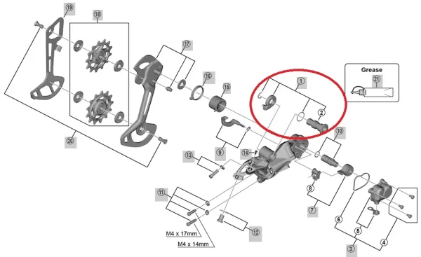 outlet billig Shimano XTR RD-M9100 Schaltwerk – Achseinheit 1