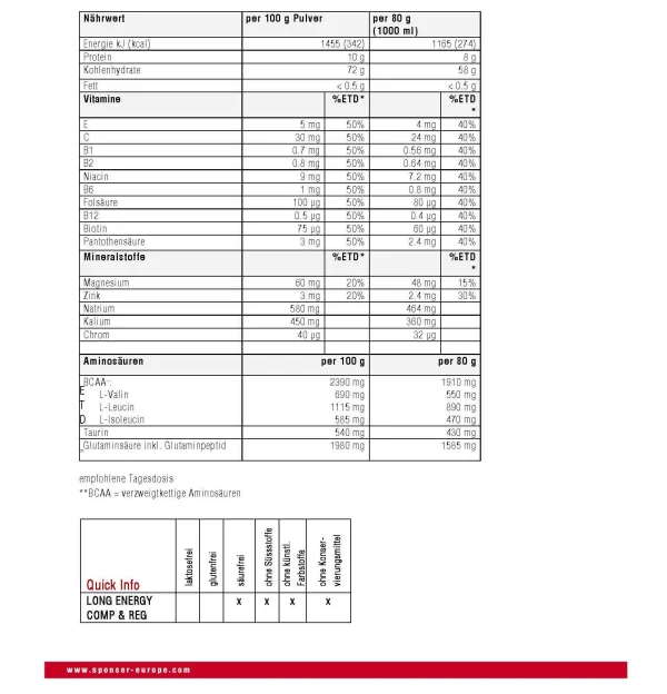 Sponser Long Energy 10% Protein Dose 1200g münchen shop 3